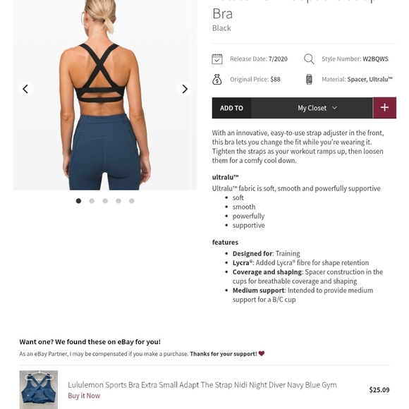 Lululemon Adapt The Strap Bra Solid Black GUC W2BQWS XXS or XS? - Picture 3 of 14